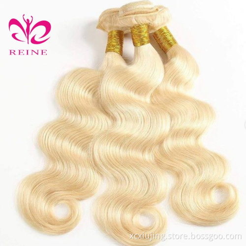 REINE 613 Blonde Human Hair Bundles With Lace Closure,Russian Virgin Blonde Hair Extension